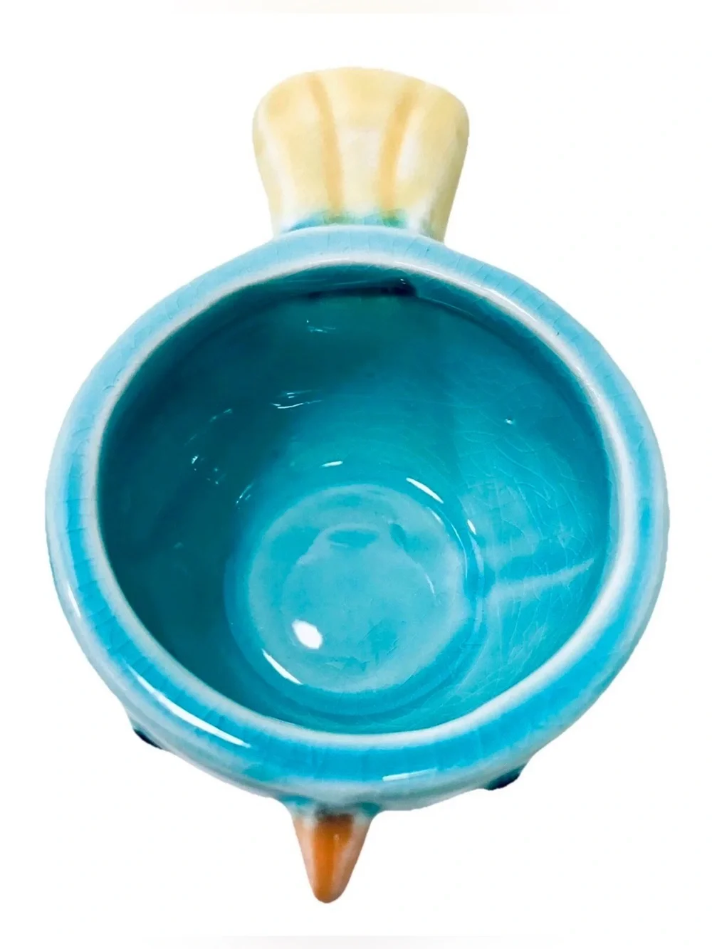 Vintage Blue Bird Yellow Tailed Lidded Crackle Glaze Ceramic Trinket Box Jar
